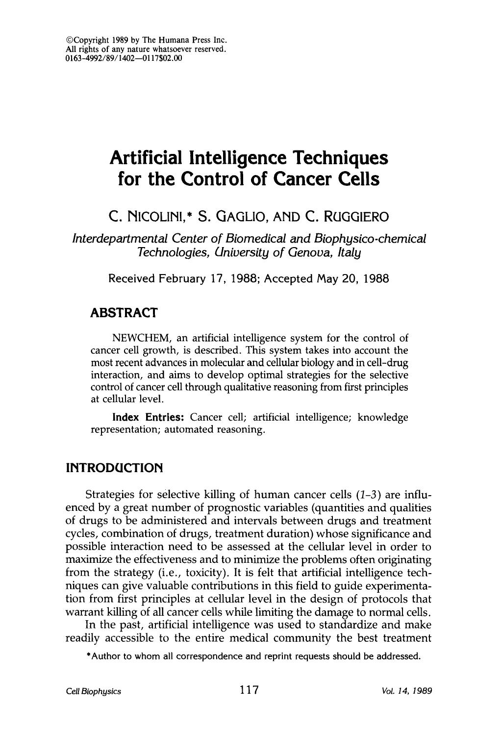 Artificial intelligence techniques for the control of cancer cells by Unknown