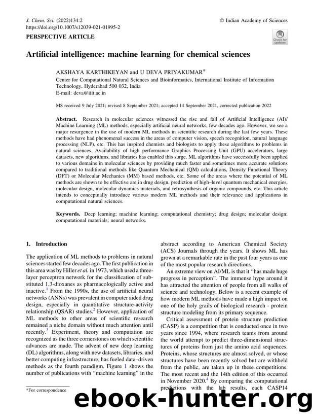 Artificial intelligence: machine learning for chemical sciences by Akshaya Karthikeyan & U Deva Priyakumar