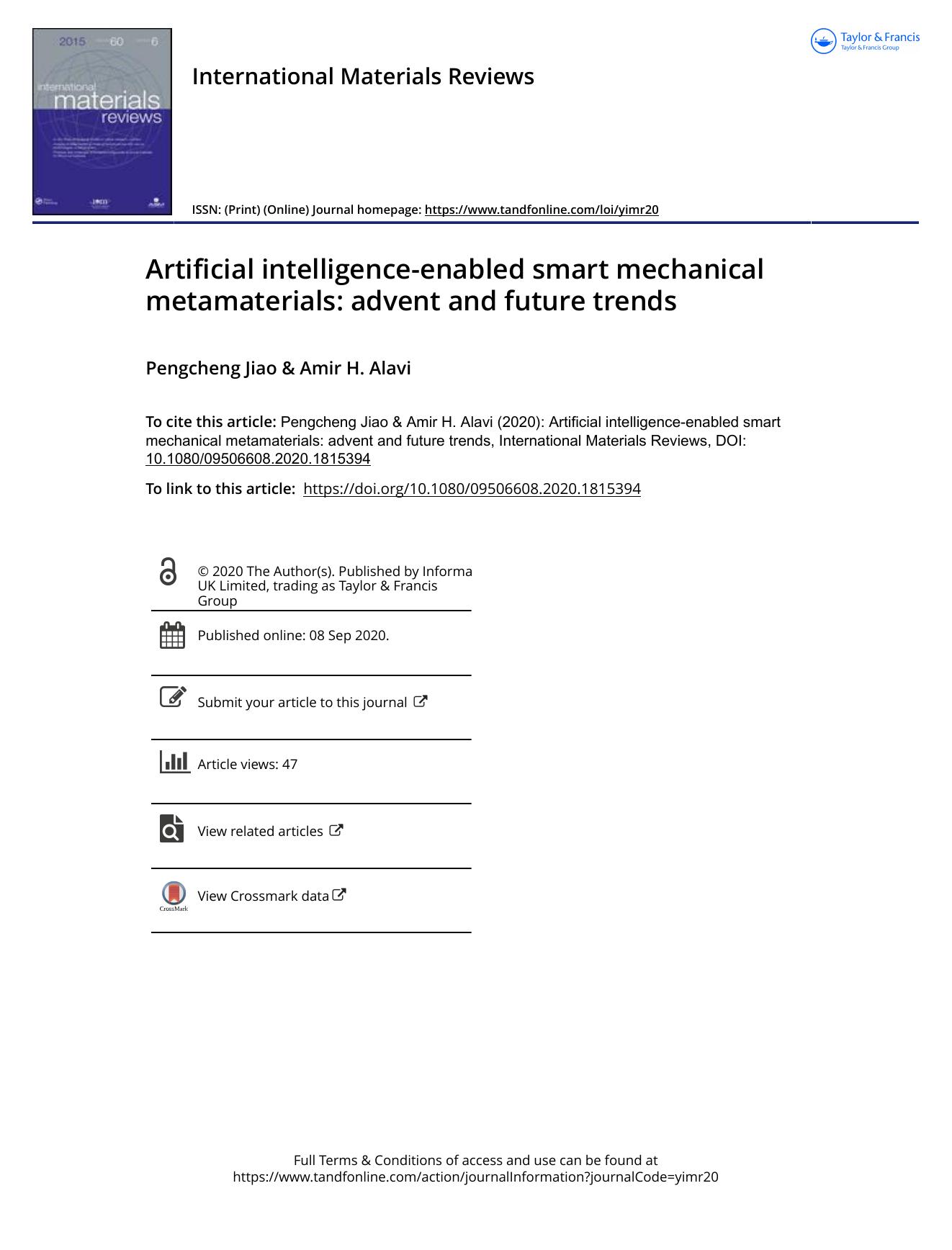 Artificial intelligence-enabled smart mechanical metamaterials: advent and future trends by Pengcheng Jiao & Amir H. Alavi