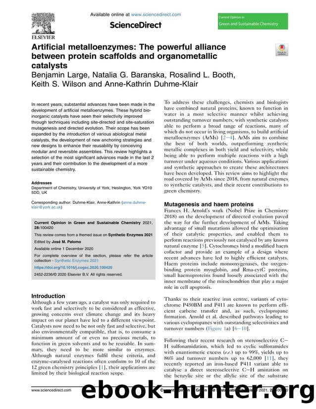 Artificial metalloenzymes: The powerful alliance between protein scaffolds and organometallic catalysts by unknow