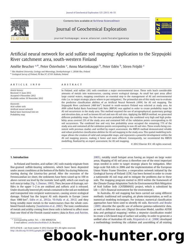 Artificial neural network for acid sulfate soil mapping: Application to the Sirppujoki River catchment area, south-western Finland by Amélie Beucher & Peter Österholm & Annu Martinkauppi & Peter Edén & Sören Fröjdö