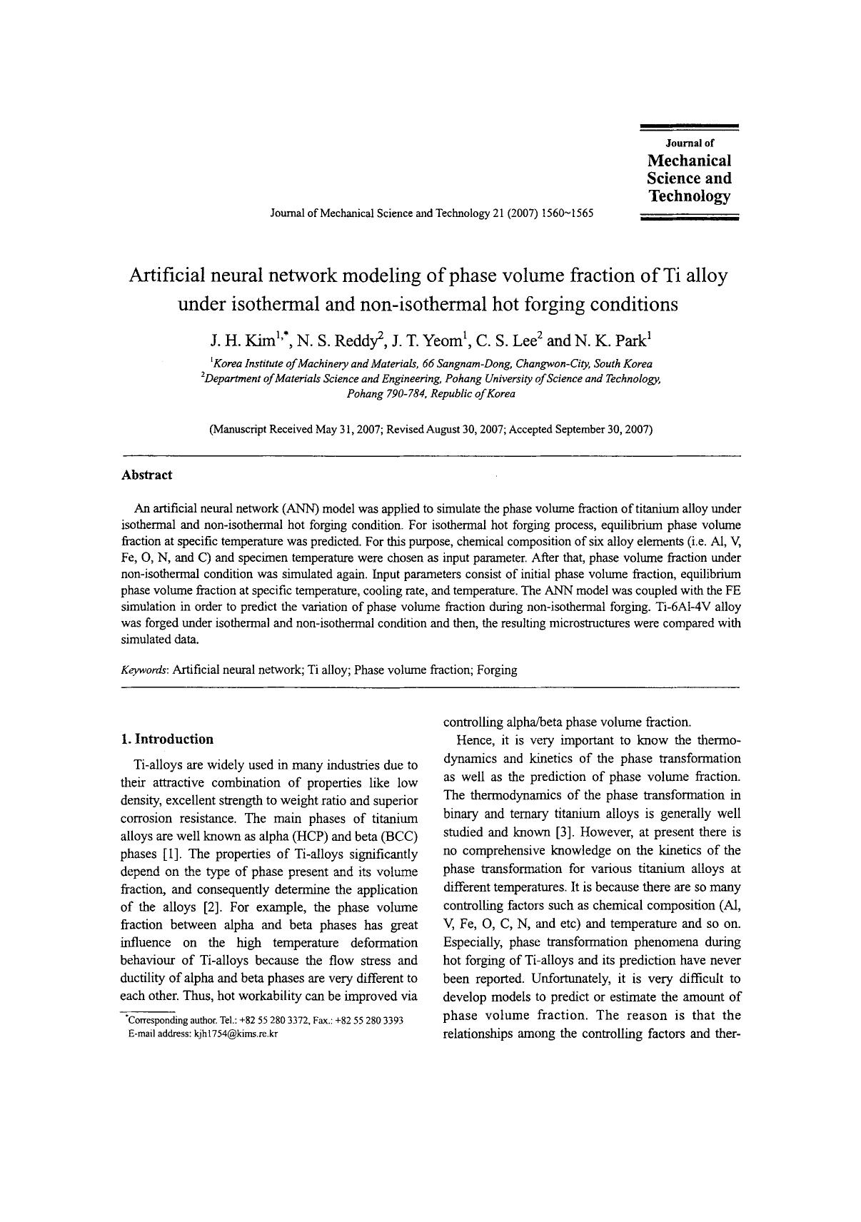 Artificial neural network modeling of phase volume fraction of Ti alloy under isothermal and non-isothermal hot forging conditions by Unknown