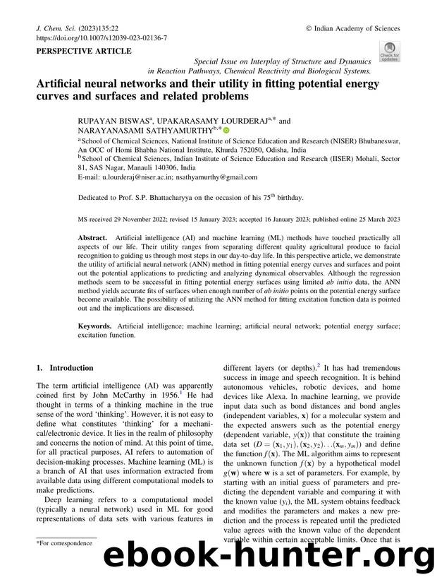 Artificial neural networks and their utility in fitting potential energy curves and surfaces and related problems by Rupayan Biswas & Upakarasamy Lourderaj & Narayanasami Sathyamurthy