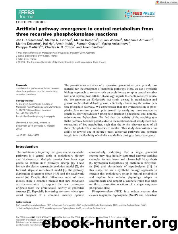Artificial pathway emergence in central metabolism from three recursive phosphoketolase reactions by Unknown