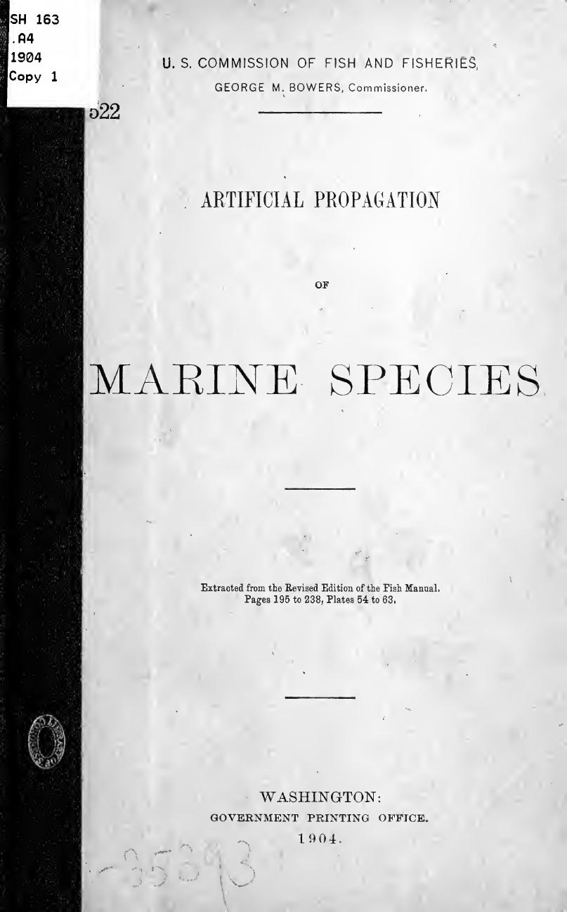 Artificial propagation of marine species by United States. Bureau of fisheries