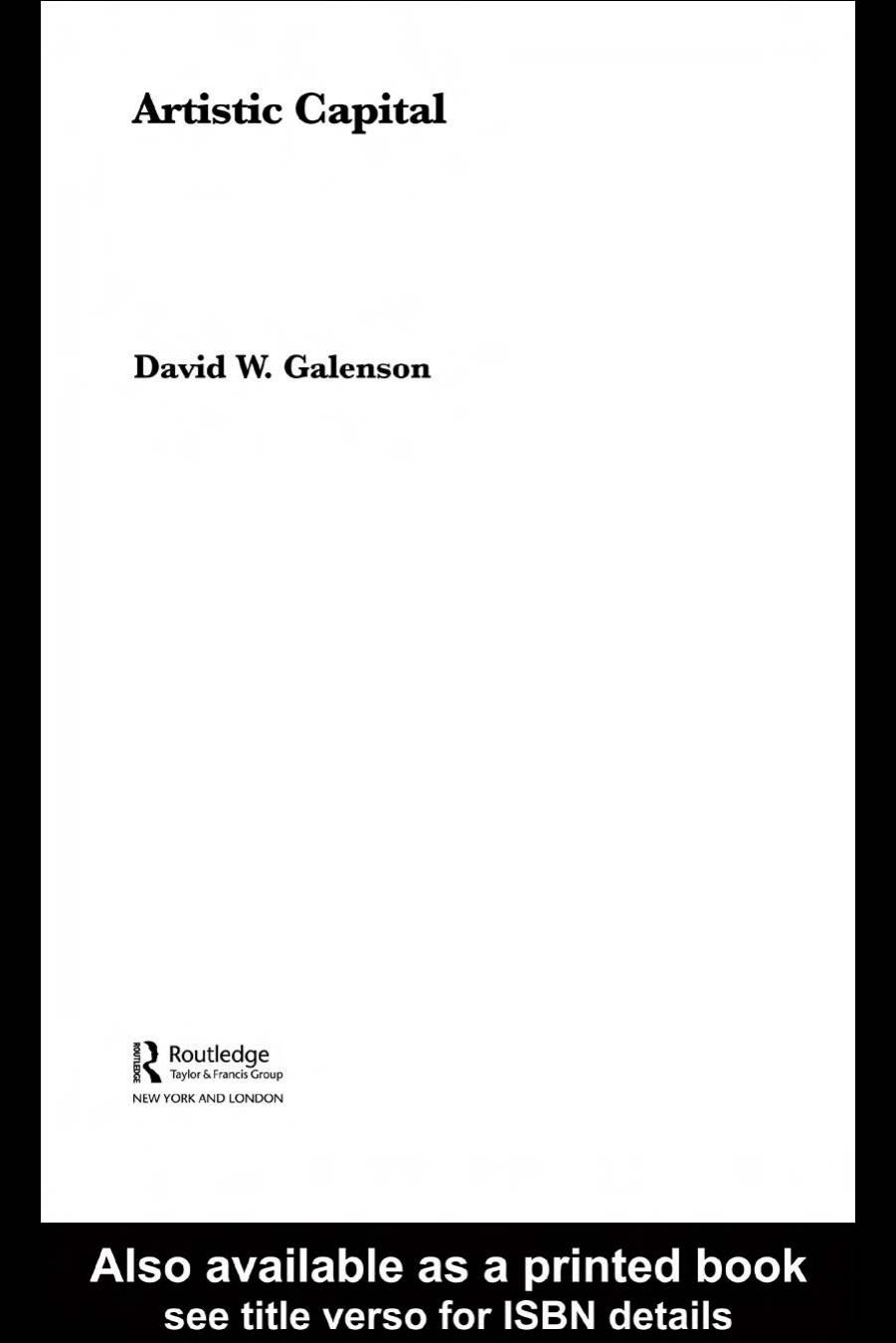 Artistic Capital by David W. Galenson