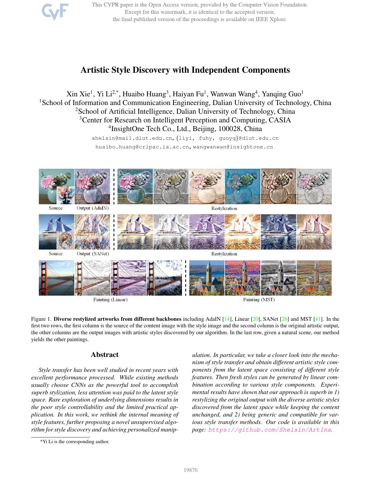 Artistic Style Discovery With Independent Components by Xin Xie & Yi Li & Huaibo Huang & Haiyan Fu & Wanwan Wang & Yanqing Guo