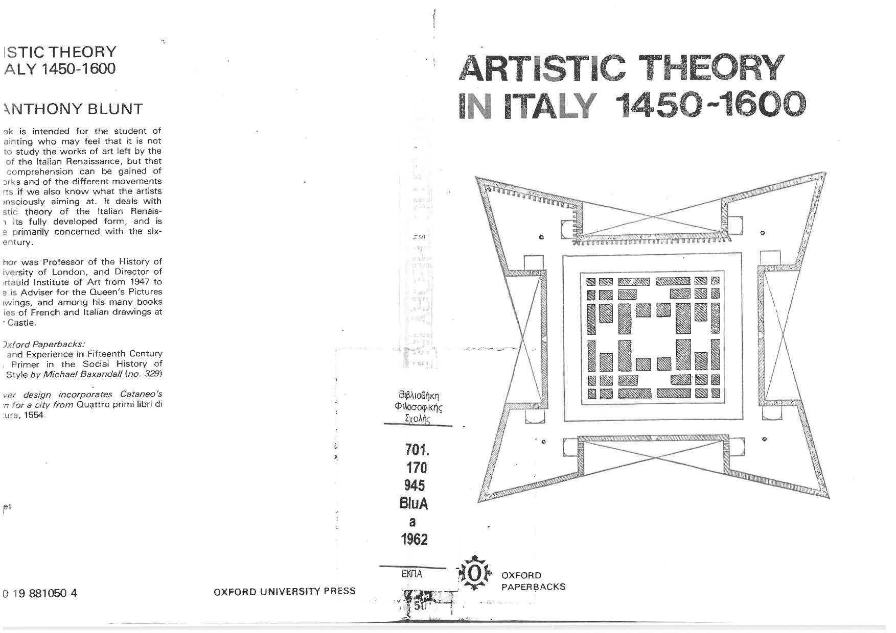 Artistic Theory in Italy 1450-1600 by Anthony Blunt