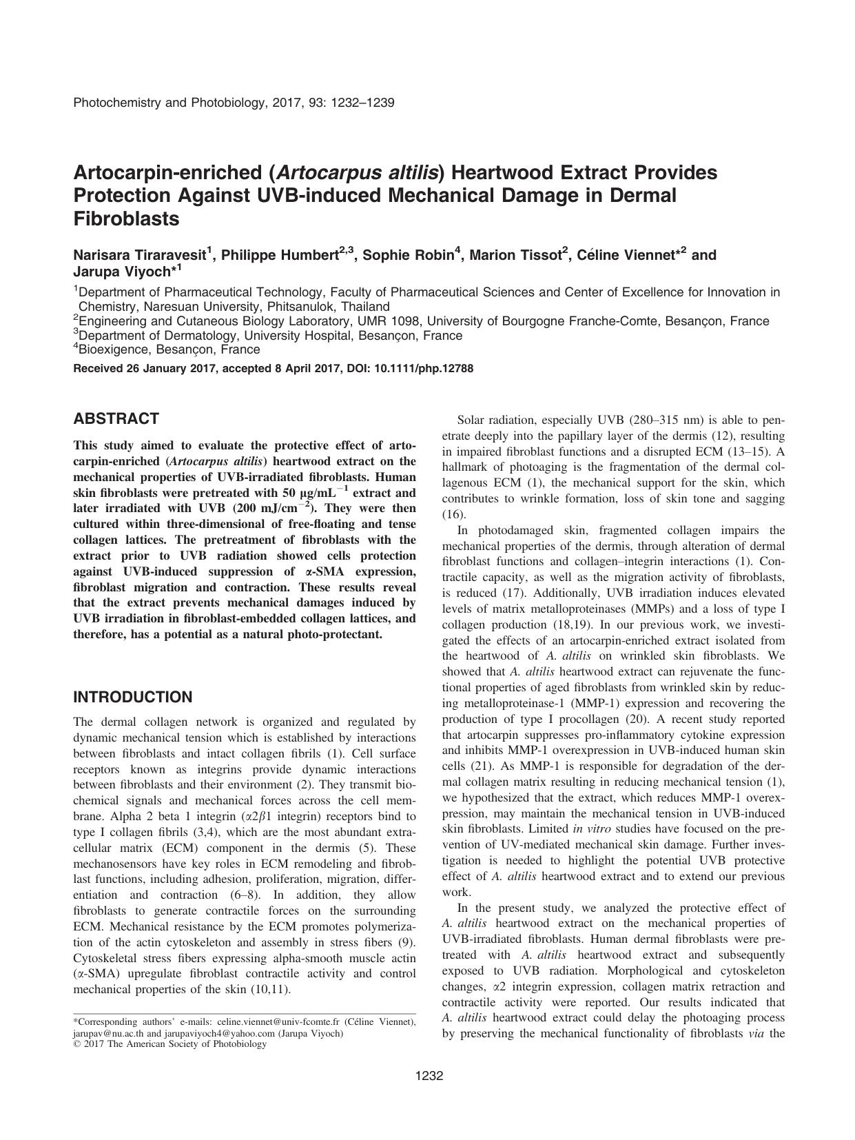Artocarpinâenriched (Artocarpus altilis) Heartwood Extract Provides Protection Against UVBâinduced Mechanical Damage in Dermal Fibroblasts by Unknown