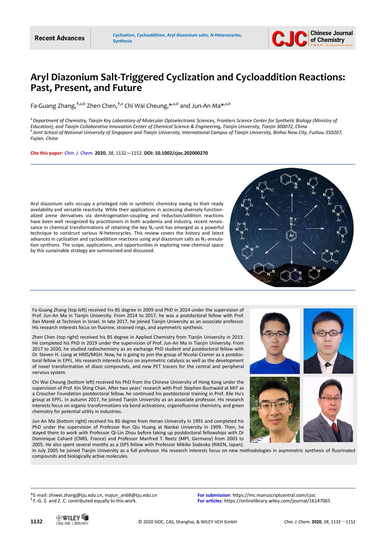 Aryl Diazonium Salt-Triggered Cyclization and Cycloaddition Reactions: Past, Present, and Future by chenz