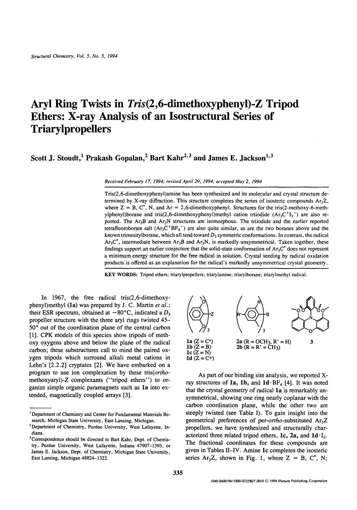 Aryl ring twists in tris(2,6-dimethoxyphenyl)-z tripod ethers: X-ray analysis of an isostructural series of triarylpropellers by Unknown