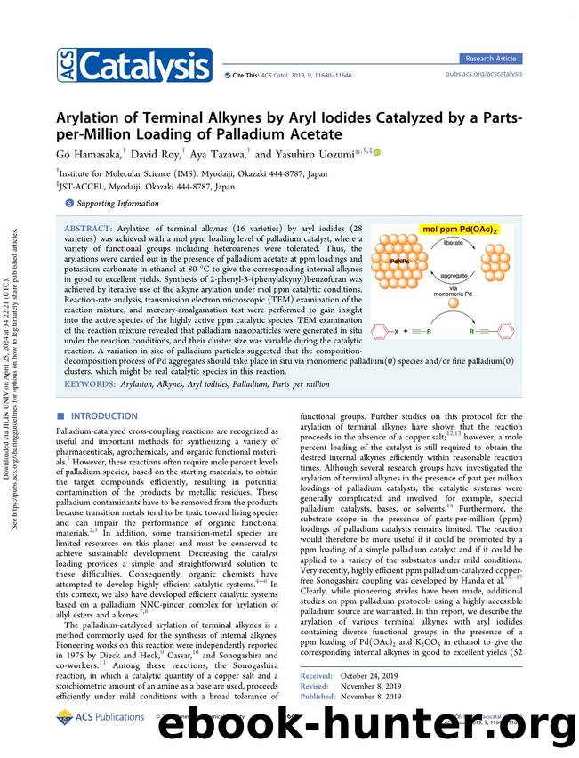Arylation of Terminal Alkynes by Aryl Iodides Catalyzed by a Parts-per-Million Loading of Palladium Acetate by Go Hamasaka David Roy Aya Tazawa & Yasuhiro Uozumi