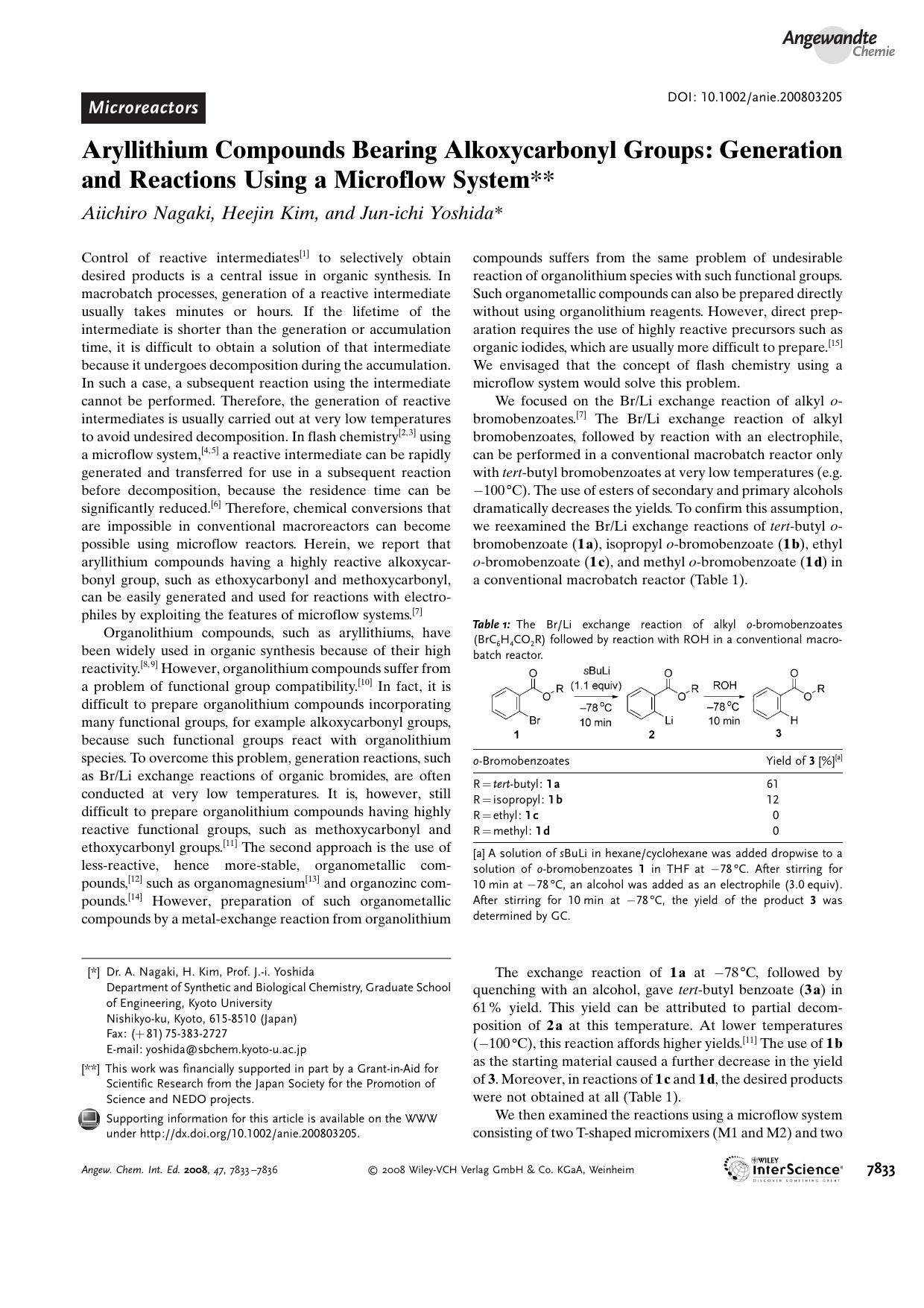 Aryllithium Compounds Bearing Alkoxycarbonyl Groups: Generation and Reactions Using a Microflow System by Unknown