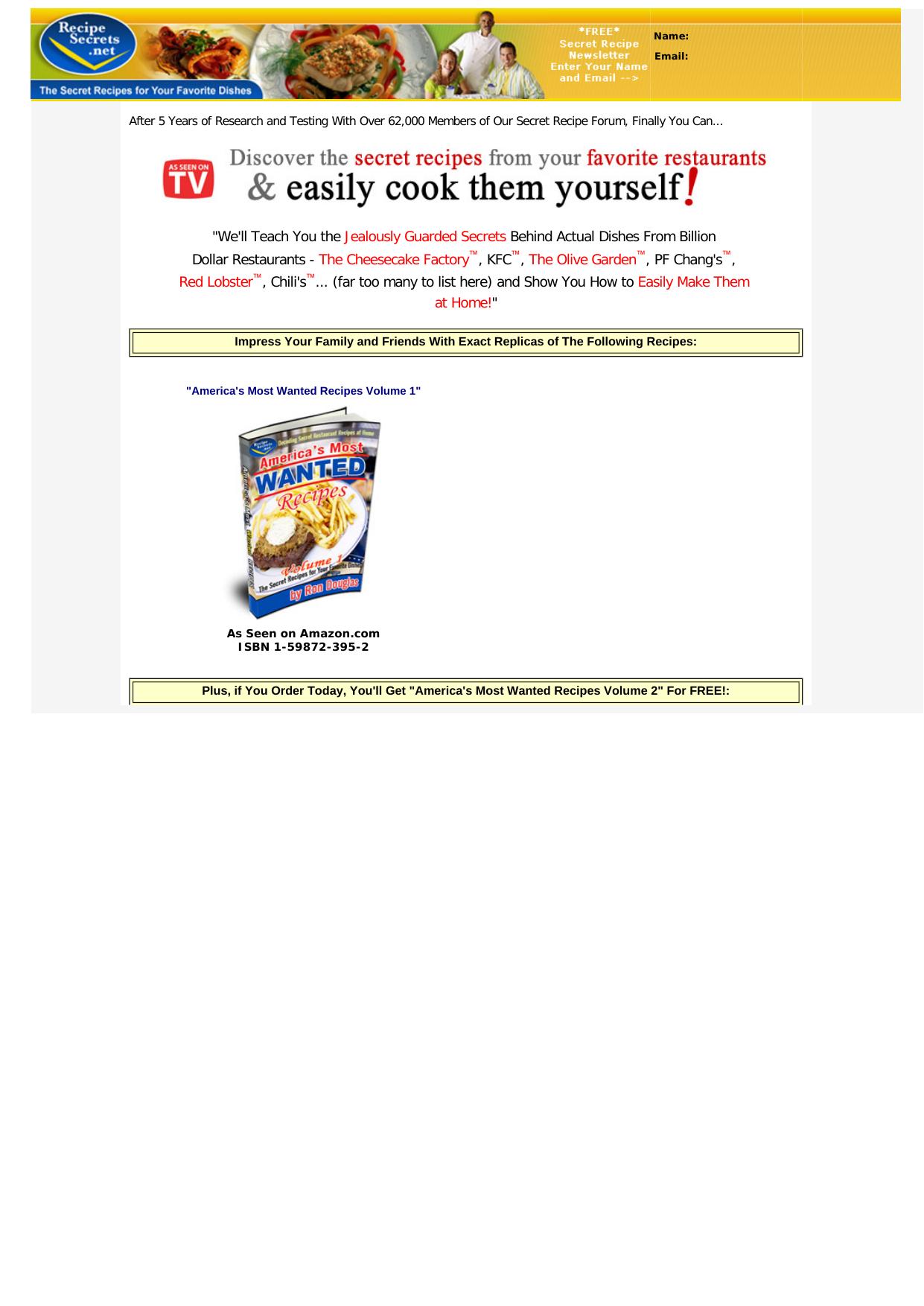 As Seen On Tv - Official Secret Restaurant Recipes. by Best of Kuszter's Collection