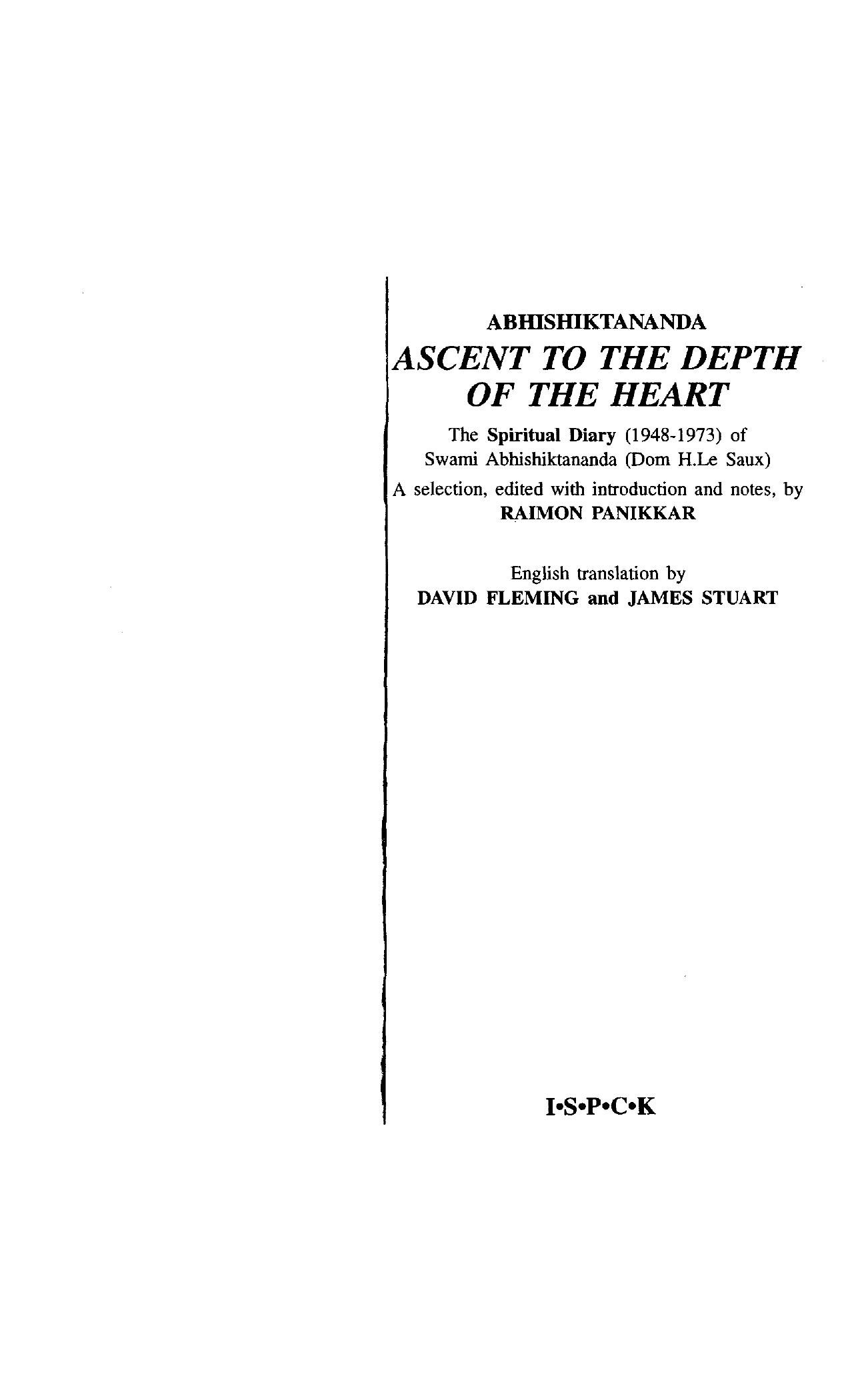 Ascent To The Depth Of The Heart by Abhishiktananda