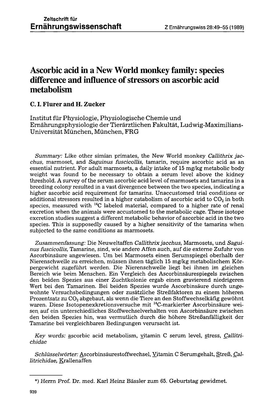 Ascorbic acid in a New World monkey family: Species difference and influence of stressors on ascorbic acid metabolism by Unknown