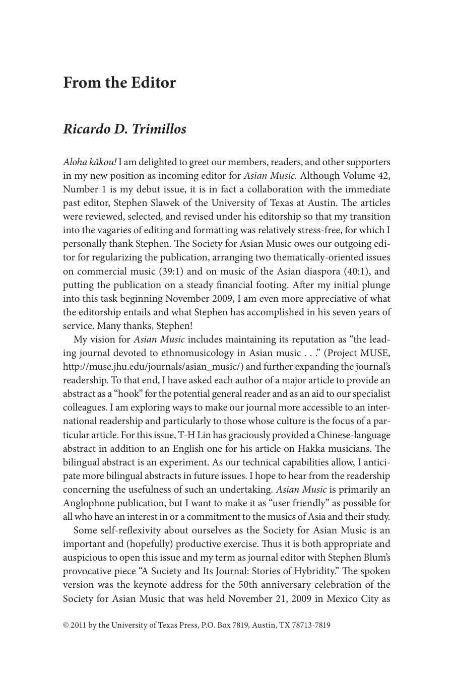 Asian Music - Journal Volume 42, Number 1, Winter - Spring 2011 by Ric Trimillos (ed)