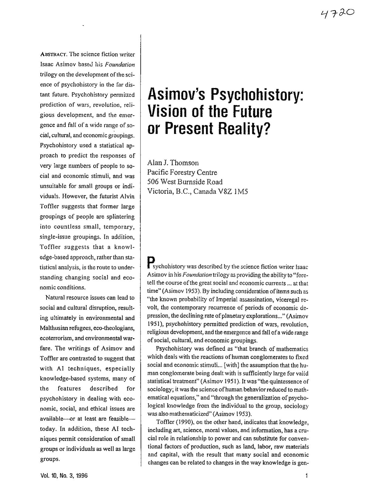Asimov Psychohistory by Alan J. Thomson