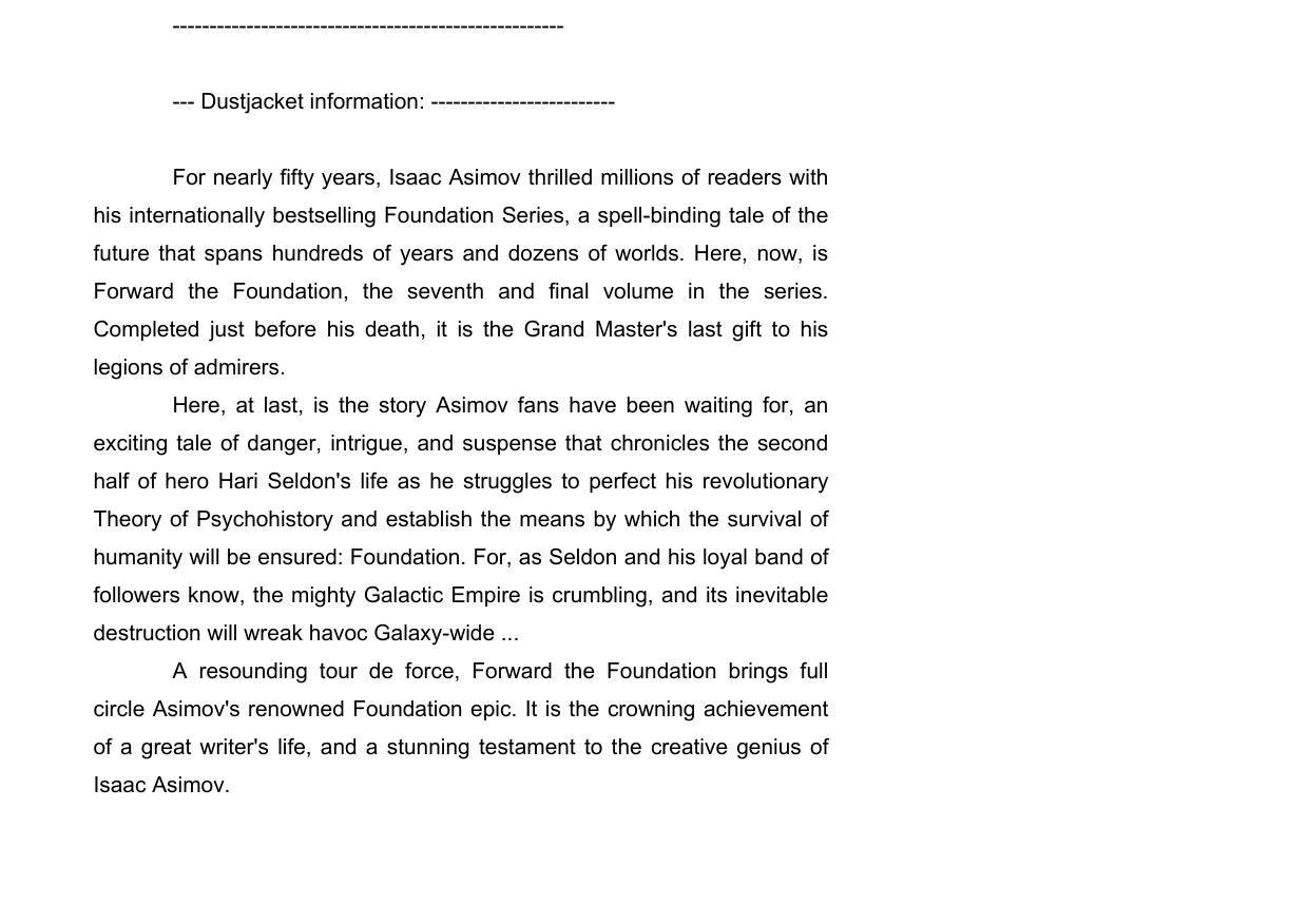 Asimov, Isaac - Forward the Foundation by Asimov Isaac