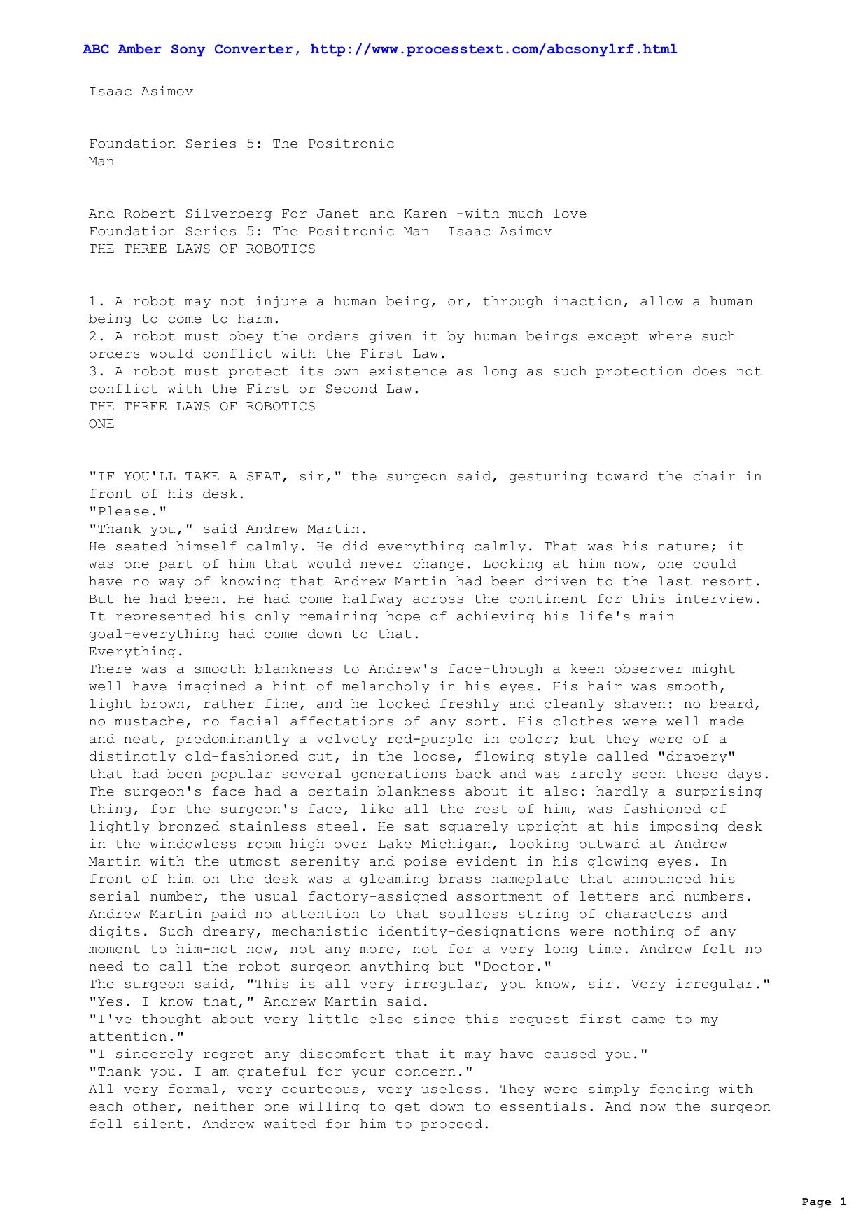 Asimov, Isaac - Foundation Series 05 The Positronic Man by Asimov Isaac