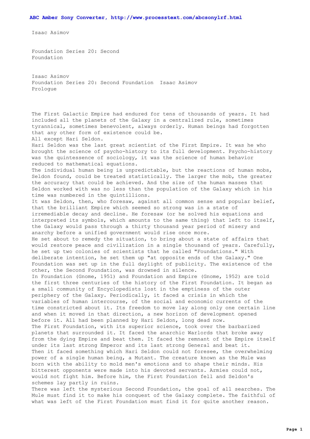 Asimov, Isaac - Foundation Series 20 Second Foundation by Asimov Isaac