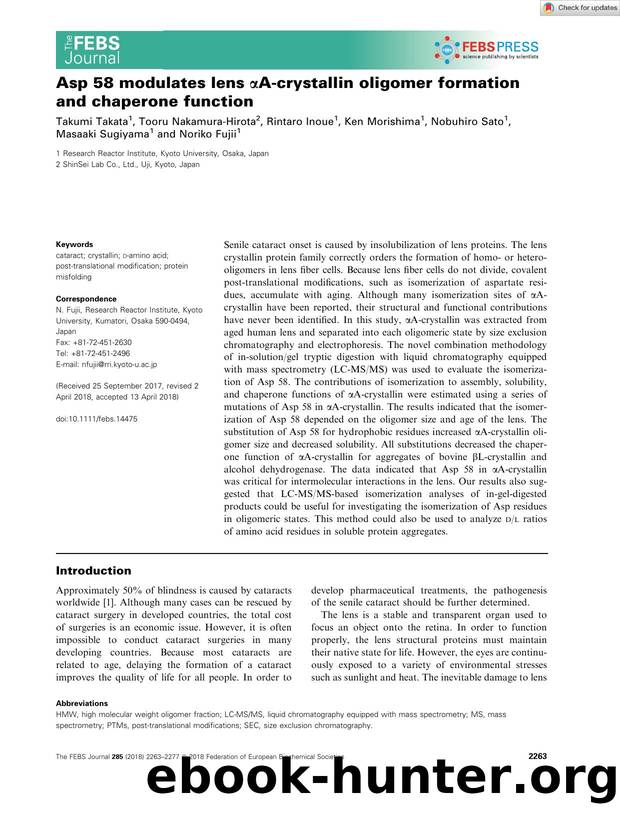 Asp 58 modulates lens Î±Aâcrystallin oligomer formation and chaperone function by Unknown