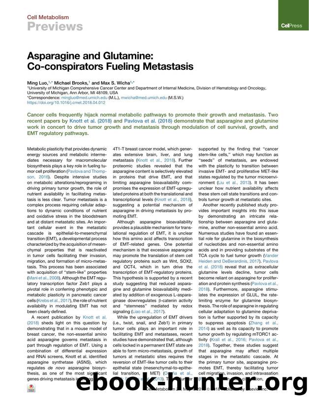 Asparagine and Glutamine: Co-conspirators Fueling Metastasis by Ming Luo & Michael Brooks & Max S. Wicha