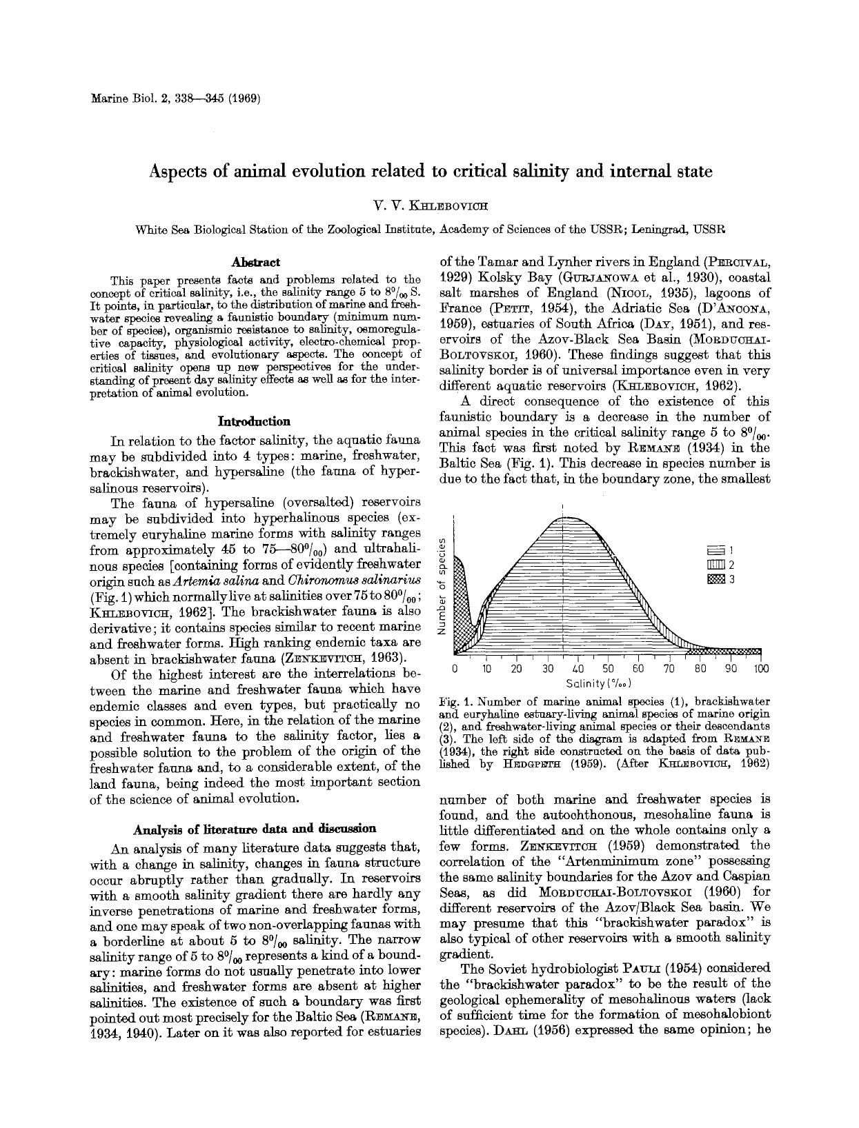 Aspects of animal evolution related to critical salinity and internal state by Unknown