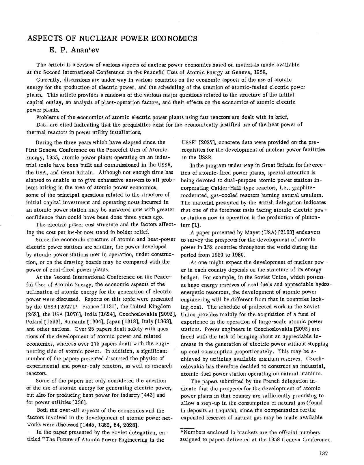 Aspects of nuclear power economics by Unknown