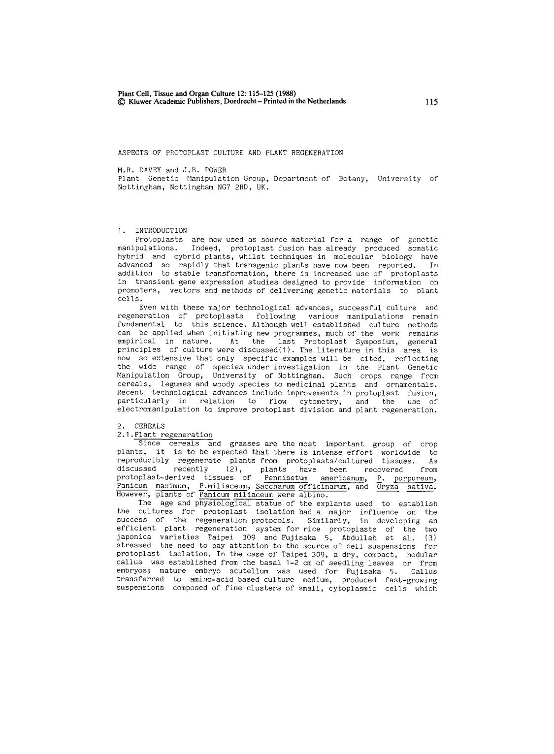Aspects of protoplast culture and plant regeneration by Unknown