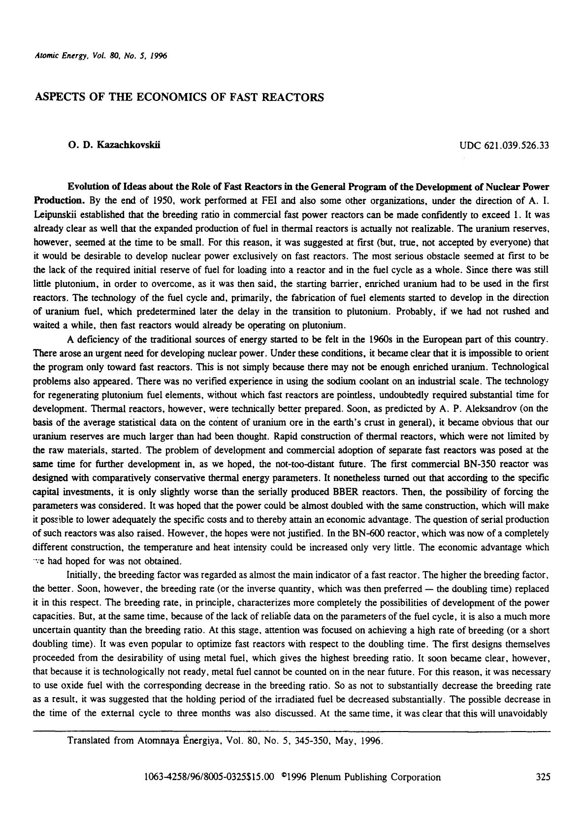 Aspects of the economics of fast reactors by Unknown