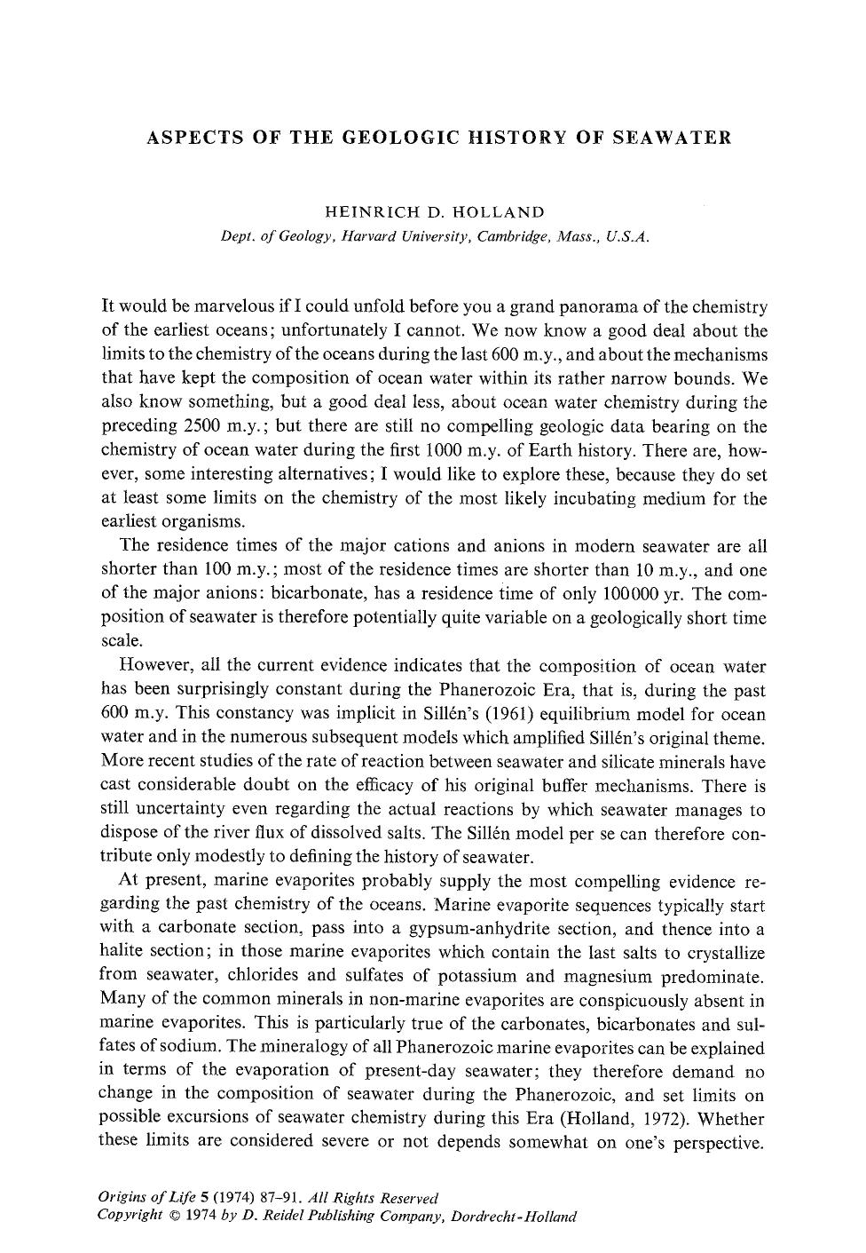 Aspects of the geologic history of seawater by Unknown