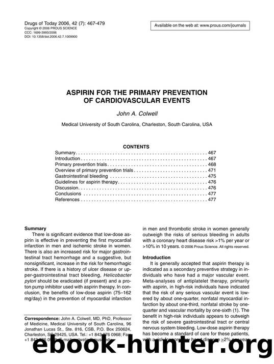 Aspirin for the primary prevention of cardiovascular events by Prous Science (c) 2006