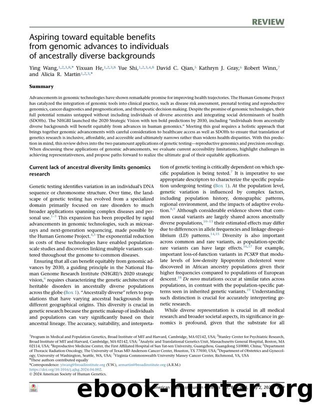 Aspiring toward equitable benefits from genomic advances to individuals of ancestrally diverse backgrounds by Ying Wang & Yixuan He & Yue Shi & David C. Qian & Kathryn J. Gray & Robert Winn & Alicia R. Martin