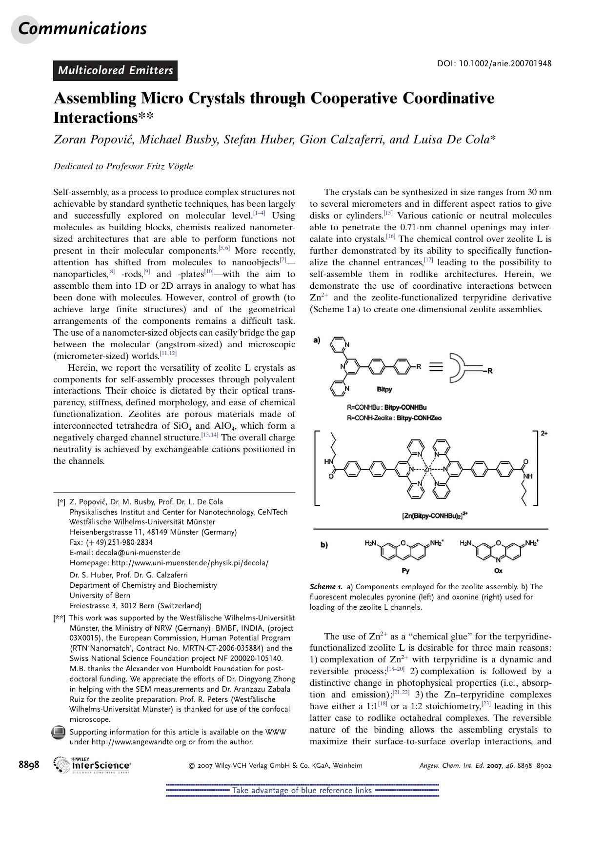 Assembling Micro Crystals through Cooperative Coordinative Interactions by Unknown