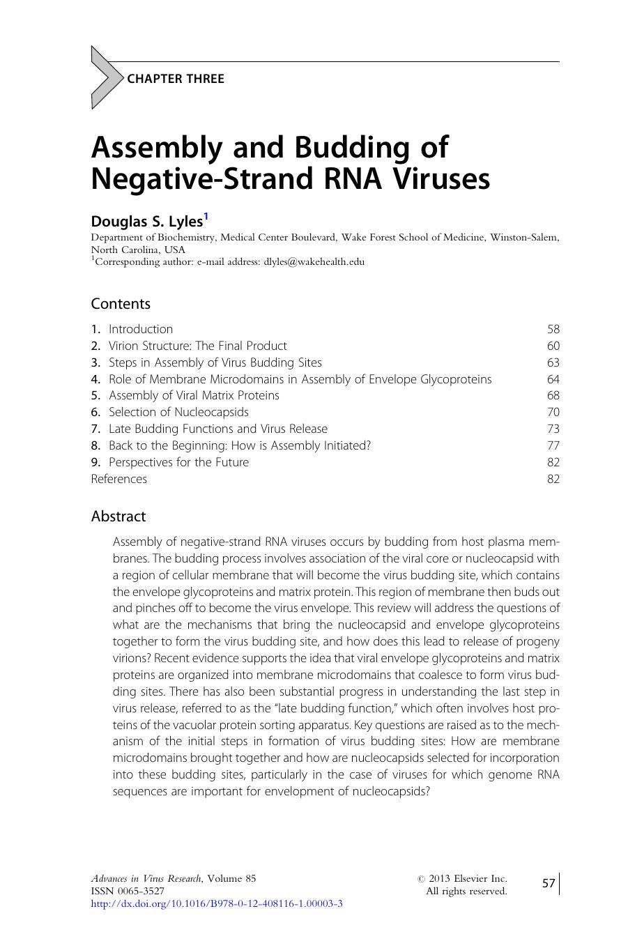 Assembly and Budding of Negative-Strand RNA Viruses by Douglas S. Lyles
