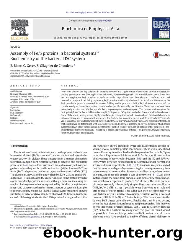 Assembly of FeS proteins in bacterial systems by B. Blanc & C. Gerez & S. Ollagnier de Choudens