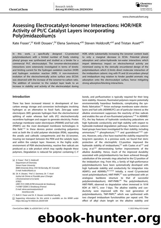 Assessing ElectrocatalystâIonomer Interactions: HORHER Activity of PtC Catalyst Layers incorporating Poly(imidazolium)s by Unknown