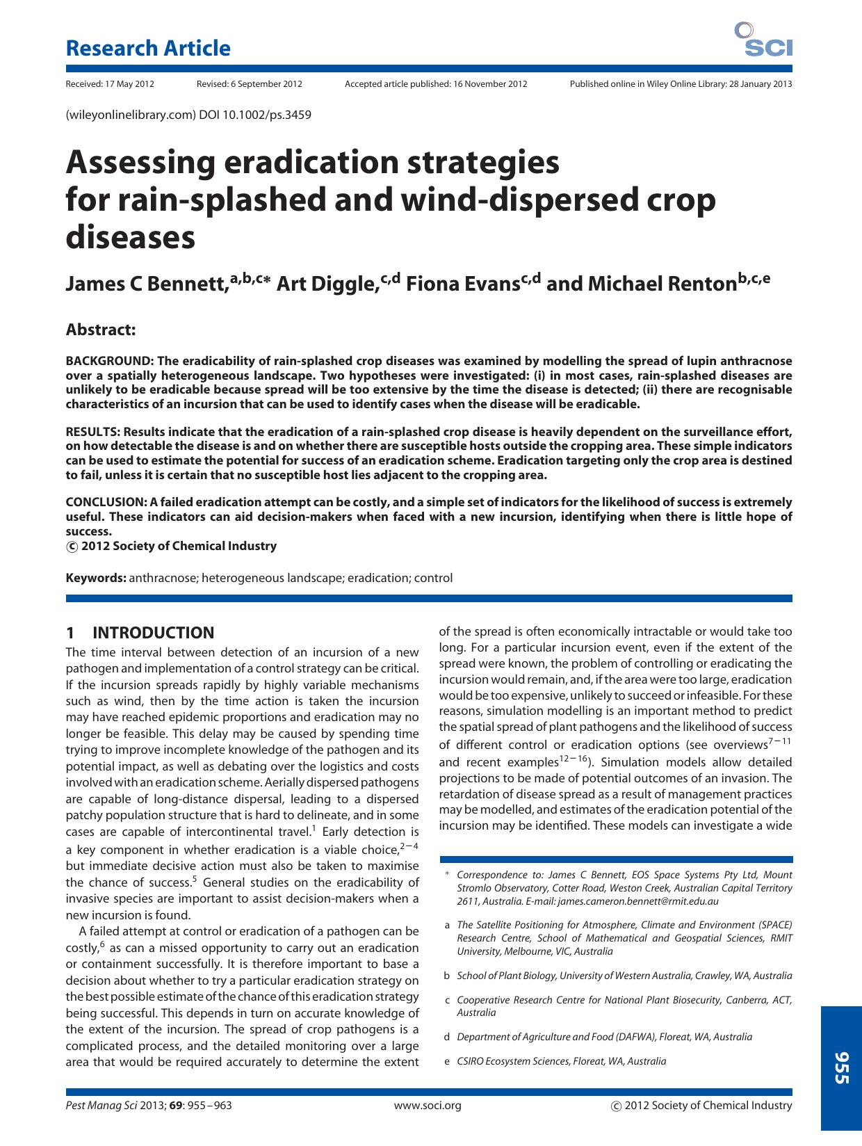 Assessing eradication strategies forrainsplashed and winddispersed crop diseases by Unknown