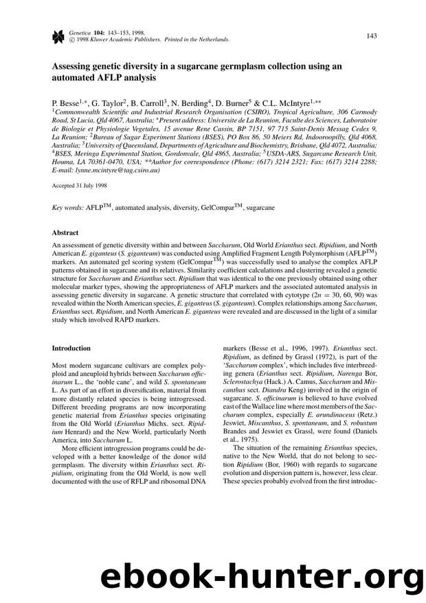 Assessing genetic diversity in a sugarcane germplasm collection using an automated AFLP analysis by Unknown