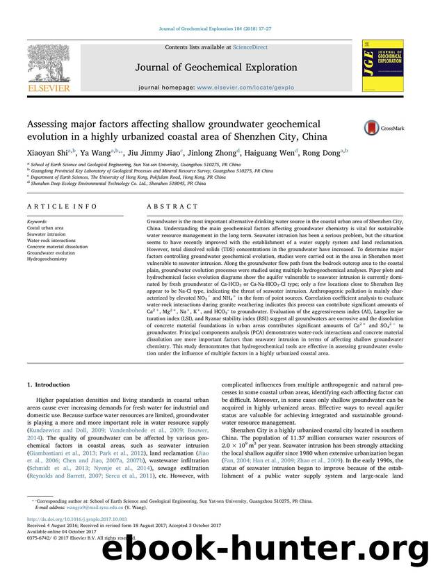 Assessing major factors affecting shallow groundwater geochemical evolution in a highly urbanized coastal area of Shenzhen City, China by Xiaoyan Shi & Ya Wang & Jiu Jimmy Jiao & Jinlong Zhong & Haiguang Wen & Rong Dong