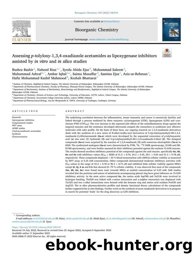 Assessing p -tolyloxy-1,3,4-oxadiazole acetamides as lipoxygenase inhibitors assisted by in vitro and in silico studies by unknow