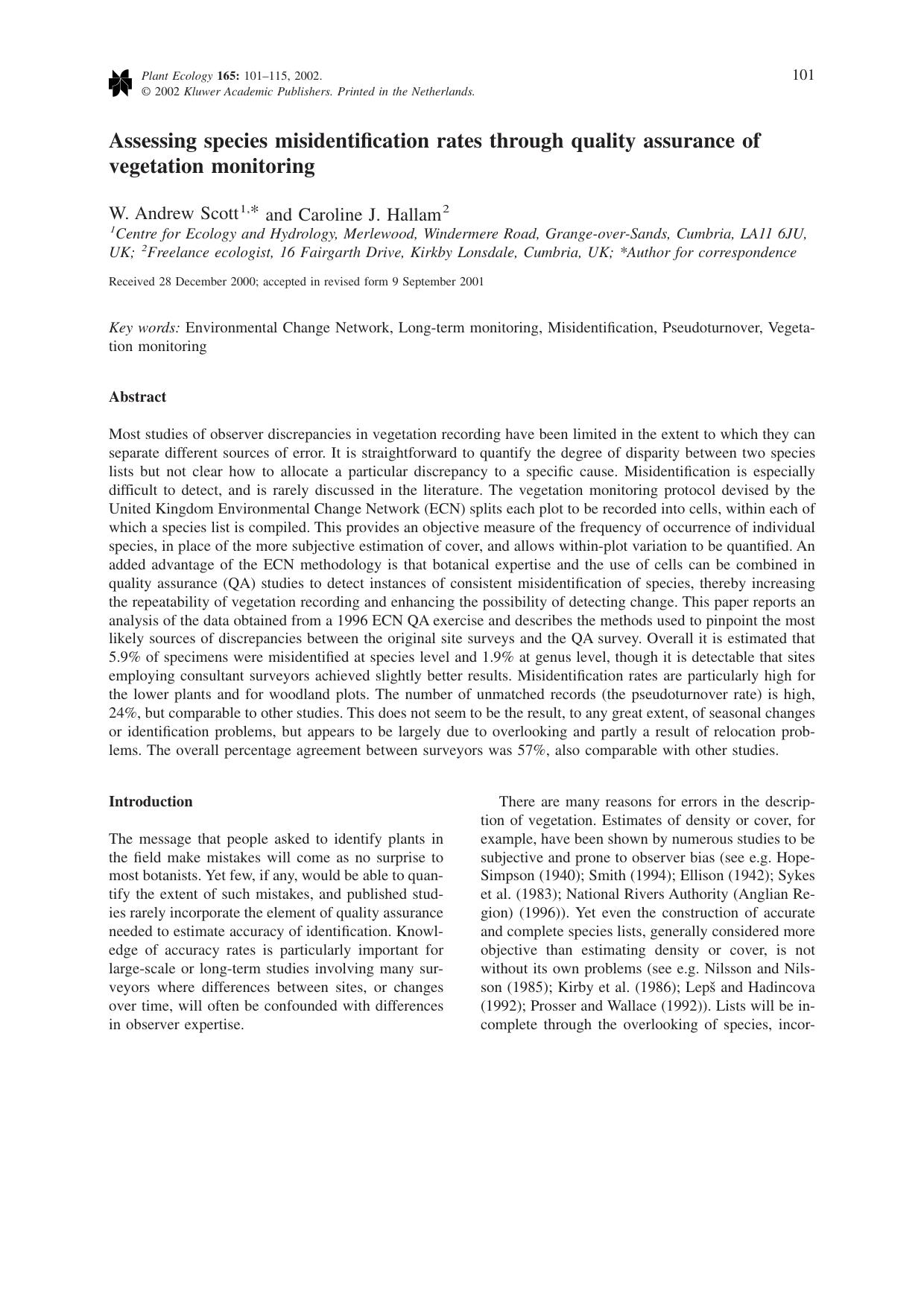 Assessing species misidentification rates through quality assurance of vegetation monitoring by Unknown