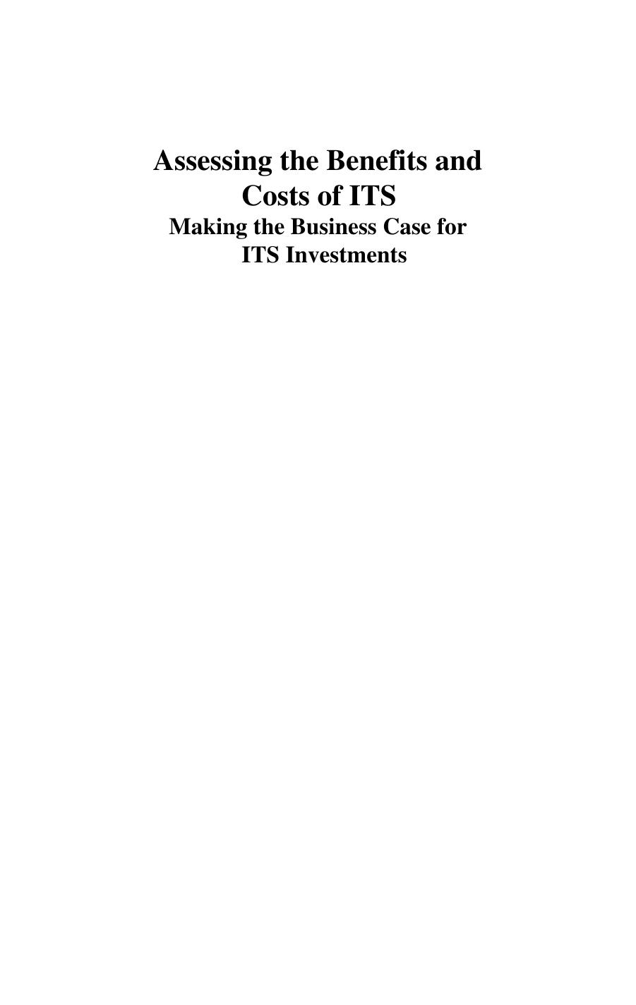 Assessing the Benefits and Costs of ITS: Making the Business Case for ITS Investments by David Gillen David Levinson (auth.) David Gillen David Levinson (eds.)