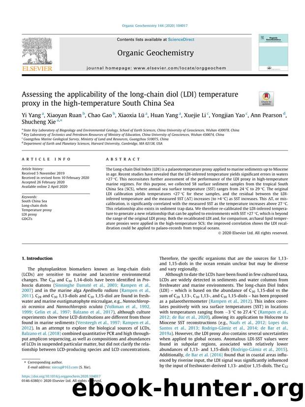 Assessing the applicability of the long-chain diol (LDI) temperature proxy in the high-temperature South China Sea by unknow