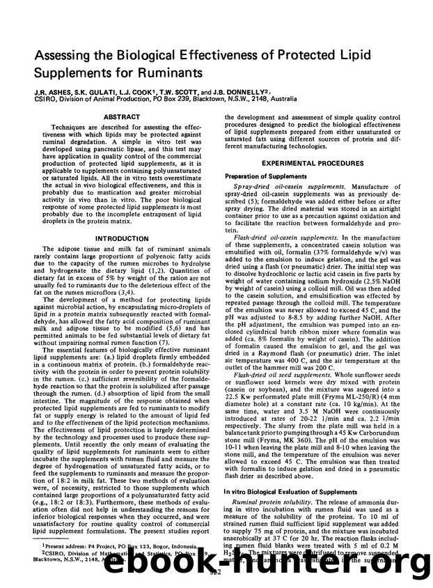 Assessing the biological effectiveness of protected lipid supplements for ruminants by Unknown