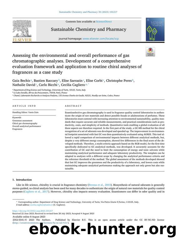 Assessing the environmental and overall performance of gas chromatographic analyses. Development of a comprehensive evaluation framework and application to routine chiral analyses  by unknow