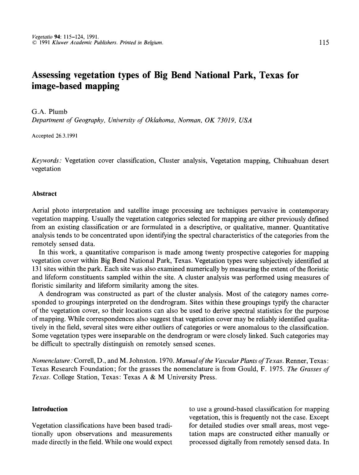 Assessing vegetation types of Big Bend National Park, Texas for image-based mapping by Unknown