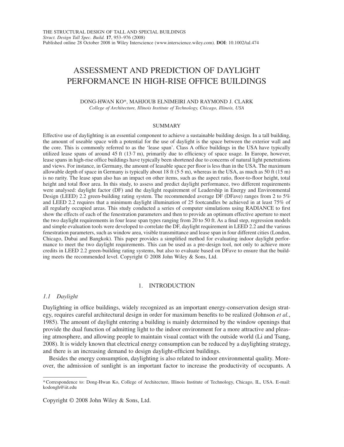 Assessment and prediction of daylight performance in high-rise office buildings by PC
