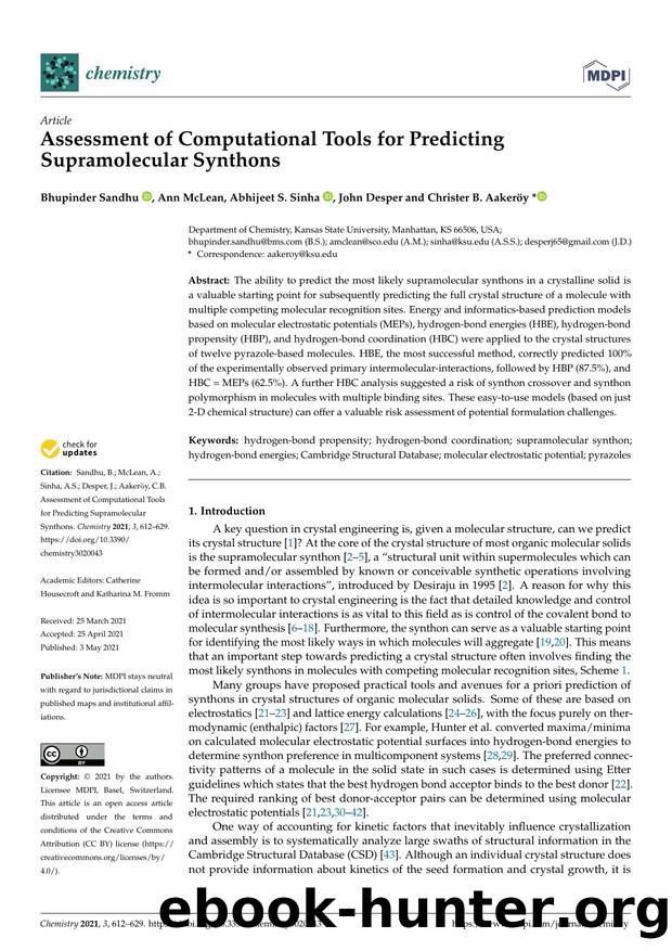 Assessment of Computational Tools for Predicting Supramolecular Synthons by Bhupinder Sandhu Ann McLean Abhijeet S. Sinha John Desper & Christer B. Aakerӧy